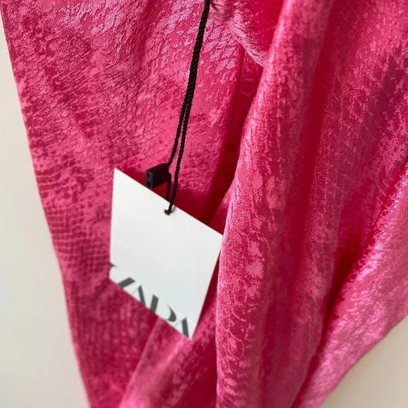 Zara  Jacquard Animal Detail Slip Mini Dress Hot Pink Sz Small NWT - Picture 12 of 12